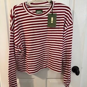 Daily Drills Red and White Striped Cotton Long Sleeve Shirt, Size XS/S